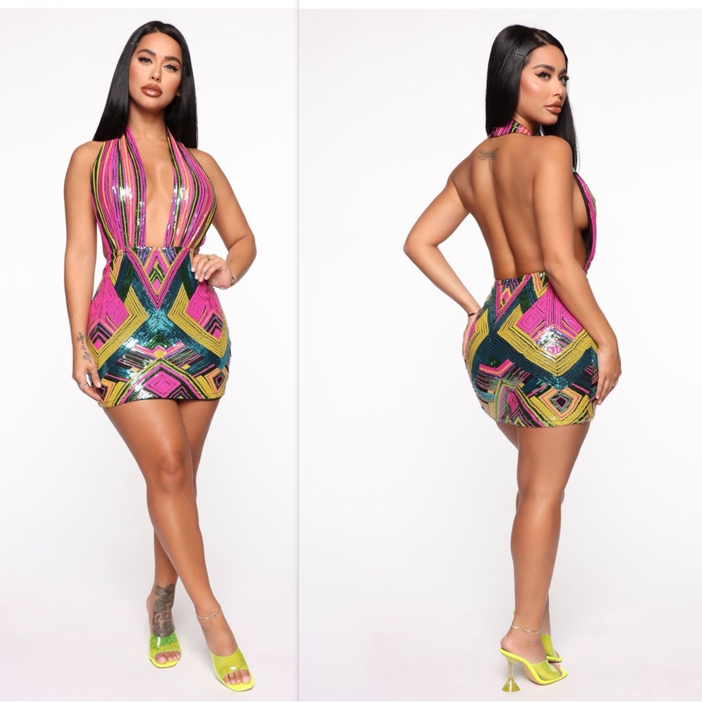 Fashion Nova “All Types Sequin Mini Dress” NWT